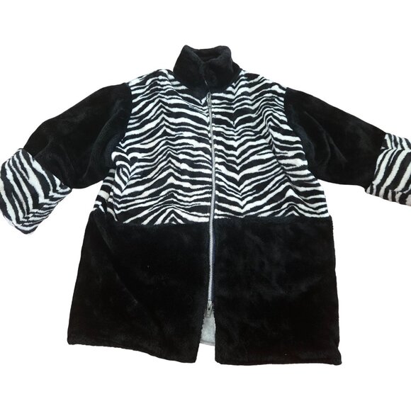 Vintage 80s Faux Fur Coat Black Zebra Print Size L Oversized Gender Neutral - Picture 2 of 16